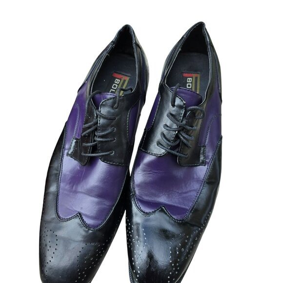 Mens Bolano Purple & Black Leather Oxford Dress Shoes Wing Tip Size 11 JJ4101 - Picture 9 of 12